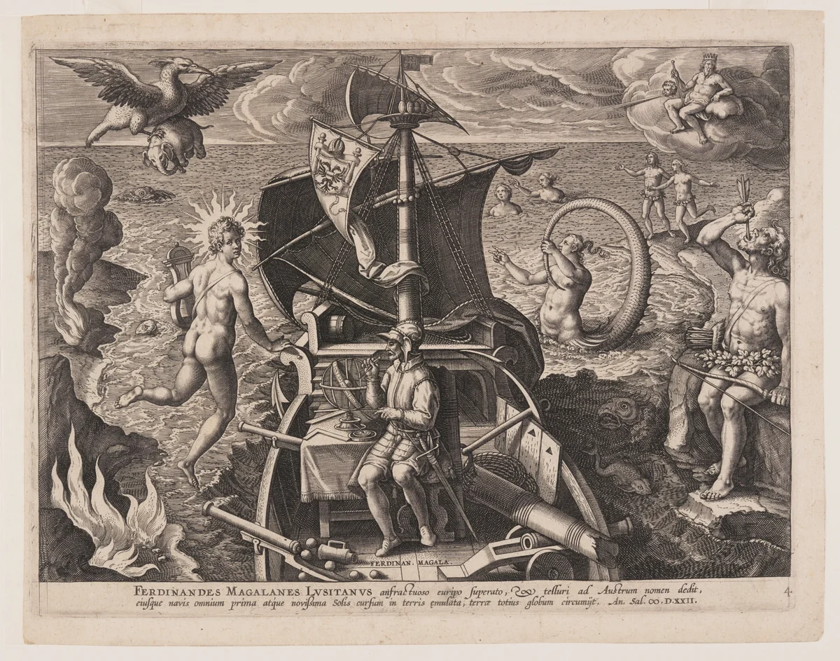 Magellan Seated on Deck, from Americae Retectio by Adriaen Collaert, print, 1584-1594