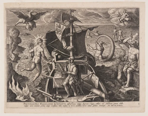 Magellan Seated on Deck, from Americae Retectio by Adriaen Collaert, print, 1584-1594