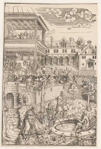 Heilige Suzanna en de ouderlingen by anonymous, print, 1540