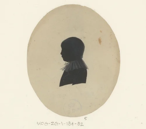 Silhouetportret van een onbekende jongen met geplooide kraag by anonymous, drawing, 1775-1849