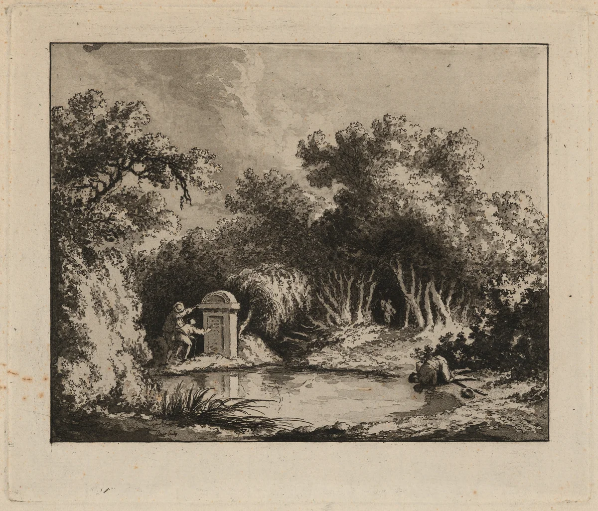 Landscape with Figures by Jacques Charles Bar, print, 1770-1799