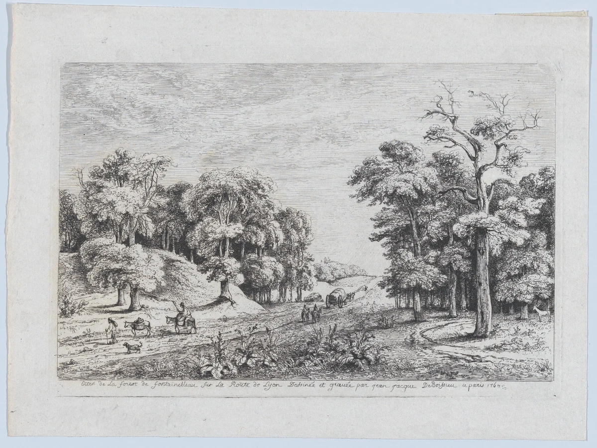Entrance to the Forest of Fontainebleau by Jean Jacques de Boissieu, print, 1764