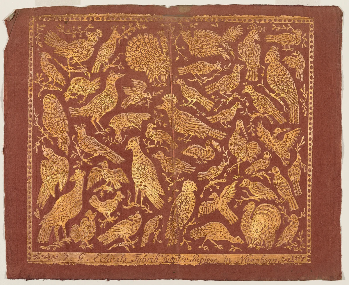Endpaper with Birds by Johann Georg Eckart, print, 1800-1854