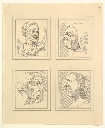 Four Heads (from Characaturas by Leonardo da Vinci, from Drawings by Wincelslaus Hollar, out of the Portland Museum) by Wenceslaus Hollar, print, 1786