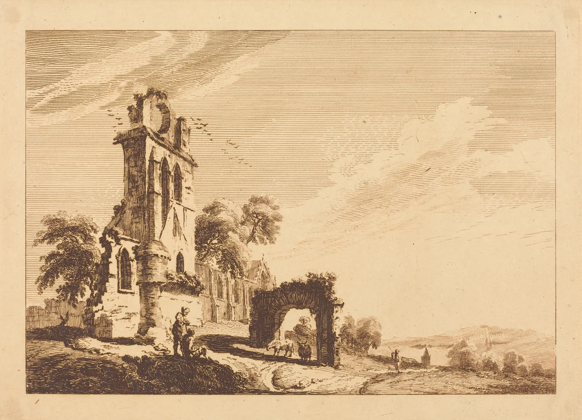 Ruined Abbey by Paul Sandby, print, 1758