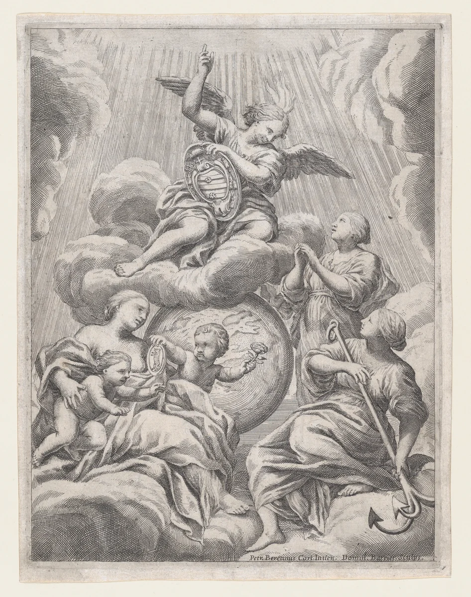 Faith, Hope, and Charity by Dominique Barrière, print, 1630-1678