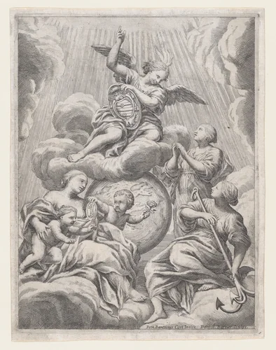 Faith, Hope, and Charity by Dominique Barrière, print, 1630-1678
