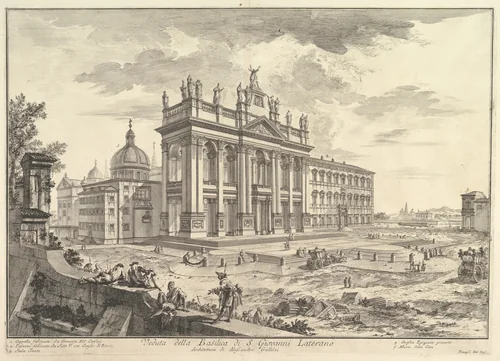 S. Giovanni in Laterano, main façade, with Palace and Scala Santa on the right (Veduta della Basilica di S. Giovanni Laterano), from "Vedute di Roma" by Giovanni Battista Piranesi, print, 1744-1754
