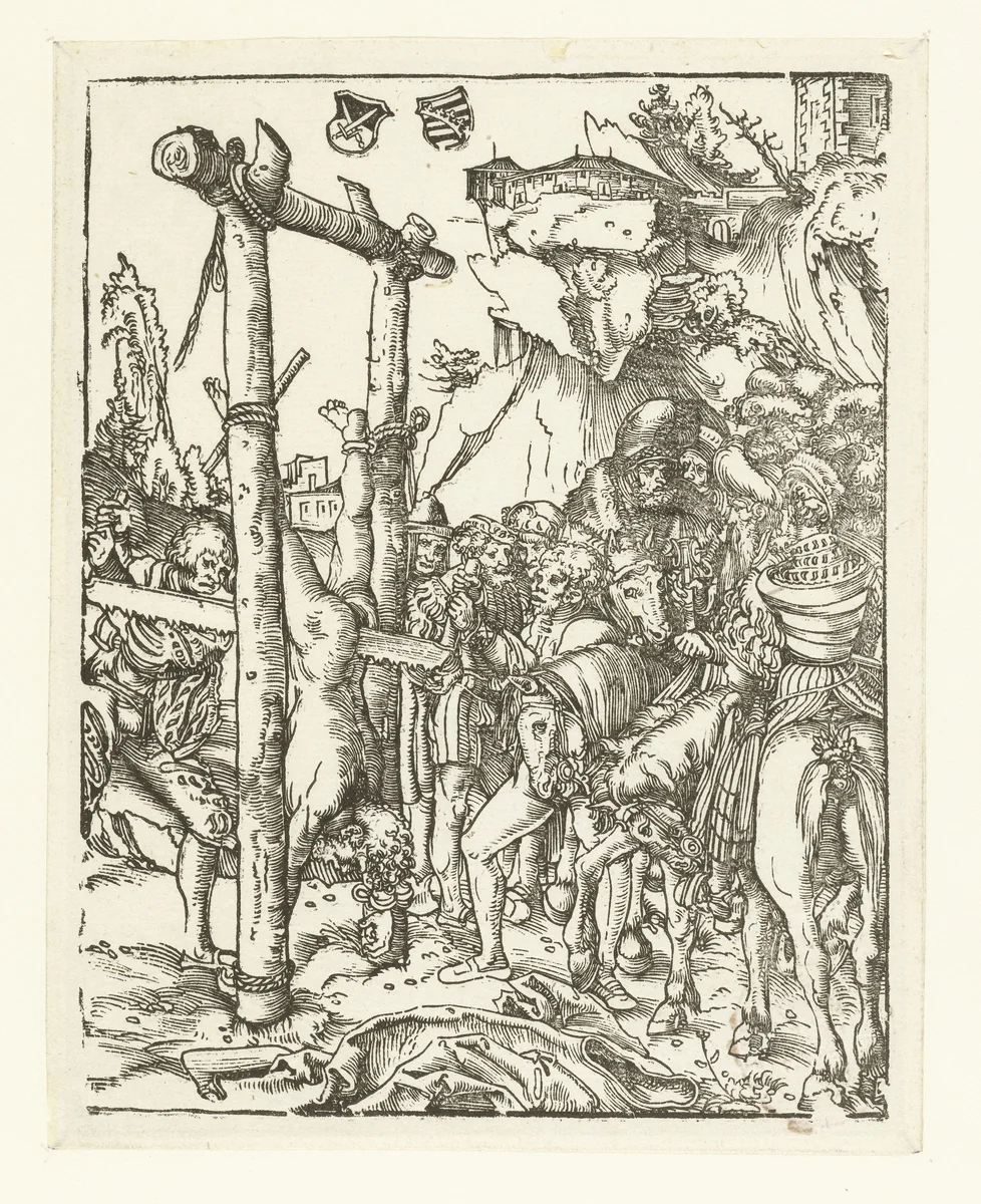 Simon Zelotes doormidden gezaagd by Lucas Cranach, print, 1510-1514
