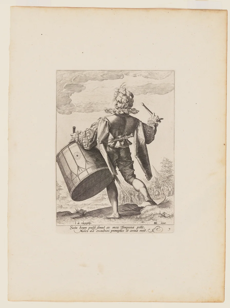 Drummer, from Officers and Soldiers of the Bodyguard of Emperor Rudolph II by Jacques de Gheyn II, print, 1587
