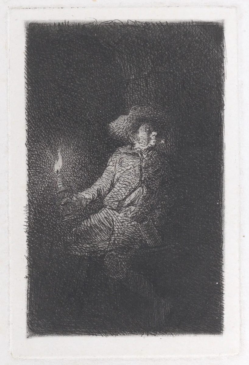 A Man in a Cave by Charles Jacque, print, 1842