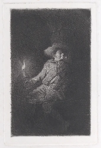 A Man in a Cave by Charles Jacque, print, 1842