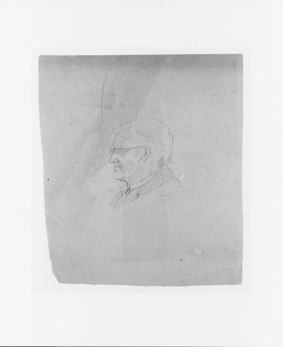 Profile Sketch of a Blindfolded Man (from Sketchbook) by John Quincy Adams Ward, artwork, 1857-1860