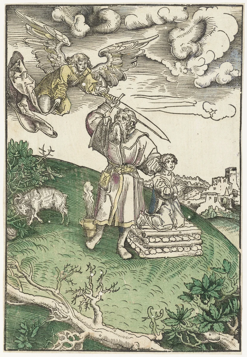 Abraham offert zijn zoon Isaac by Lucas Cranach, print, 1523-1526
