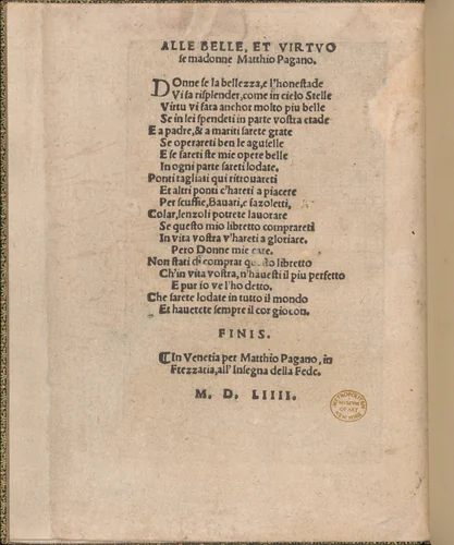 Ornamento delle belle & virtuose donne, page 24 (verso) by Matteo Pagano, book, 1554
