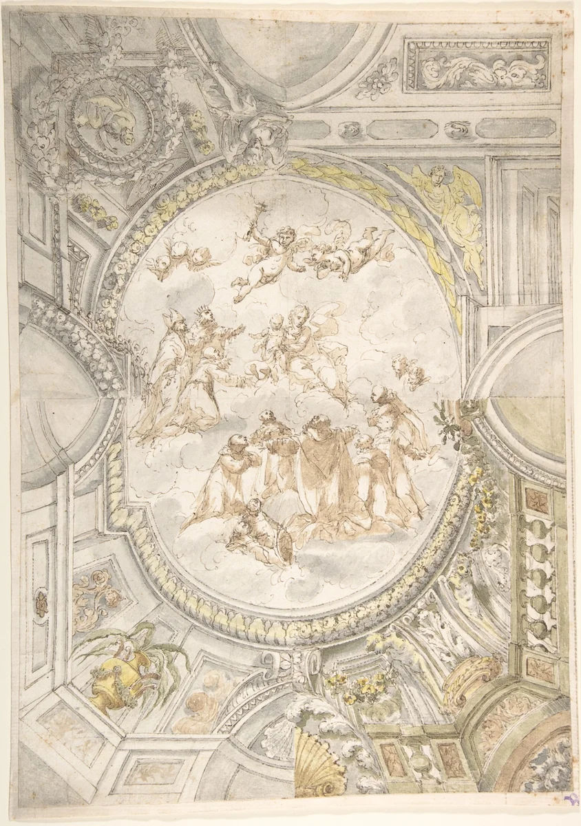 Design for a Ceiling with Virgin and Child in Glory by anonymous, drawing, 1700-1800