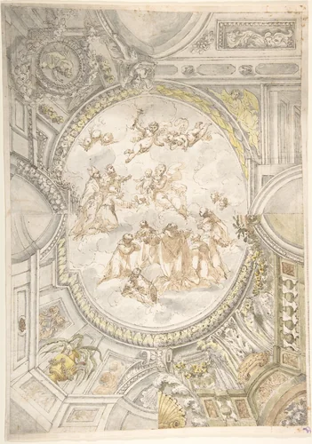 Design for a Ceiling with Virgin and Child in Glory by anonymous, drawing, 1700-1800