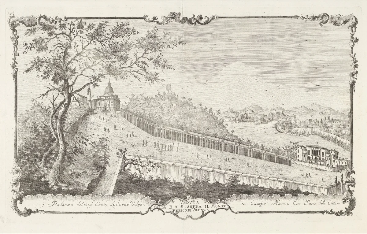 De Beata Vergine Maria kerk op de Monte Berico bij Vicenza by Cristoforo dall' Acqua, print, 1744-1787