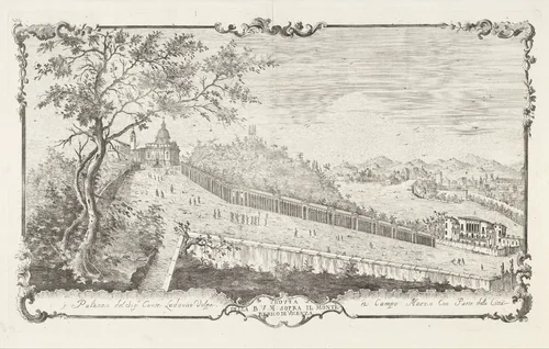 De Beata Vergine Maria kerk op de Monte Berico bij Vicenza by Cristoforo dall' Acqua, print, 1744-1787