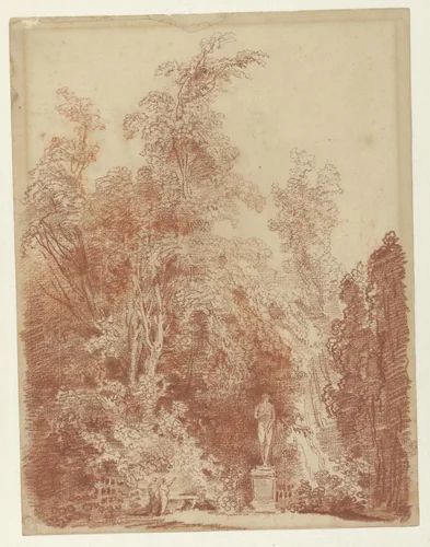 Gezicht in een park met een Venusbeeld by Hubert Robert, drawing, 1760-1770