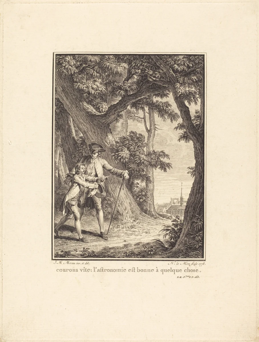 Courons vîte: l'astronomie est bonne à quelque chose by Noël Le Mire, Jean-Michel Moreau the Younger, print, 1778