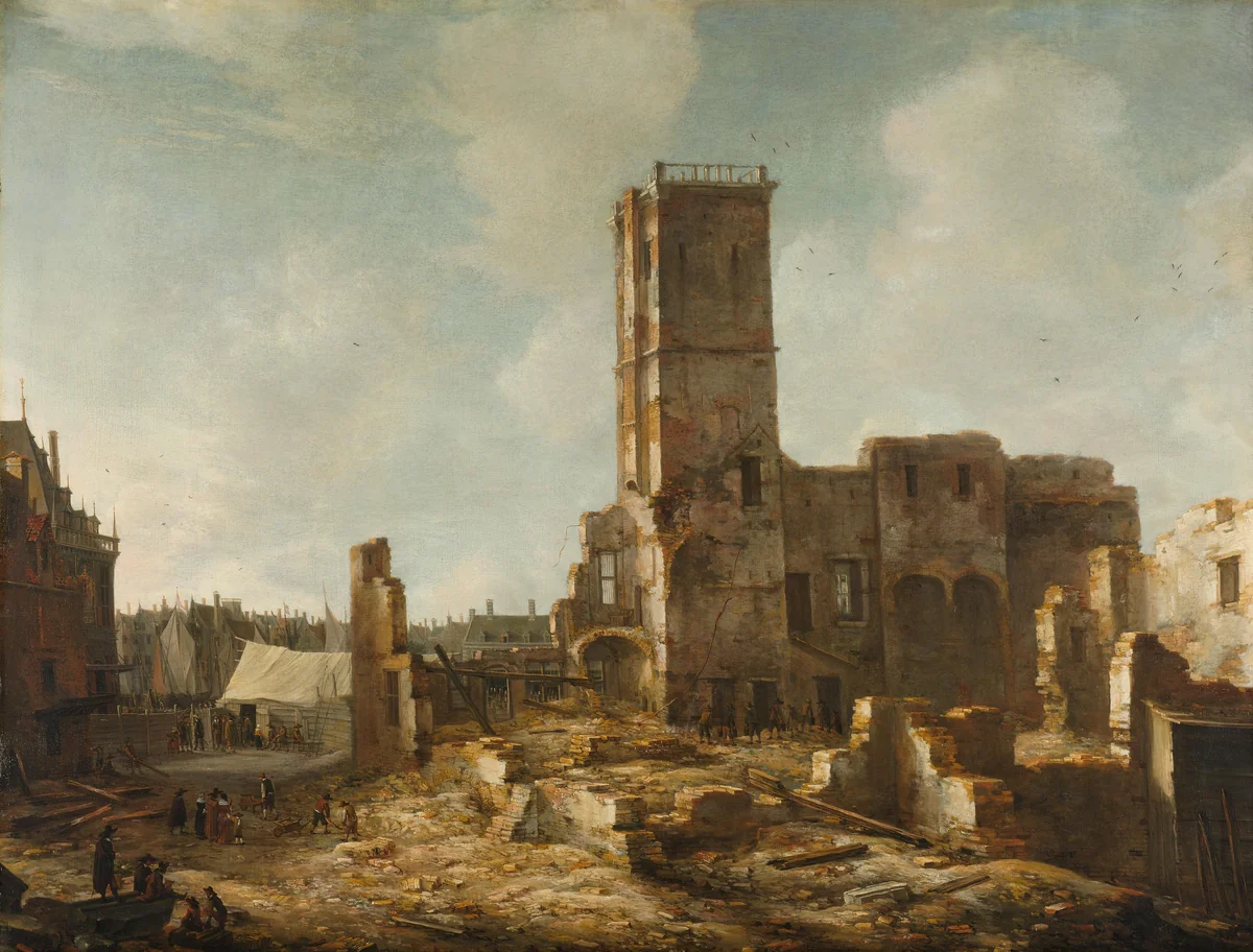 The Ruins of the Old Town Hall of Amsterdam after the Fire of 7 July 1652 by Jan Abrahamsz. Beerstraten, painting, 1652-1666
