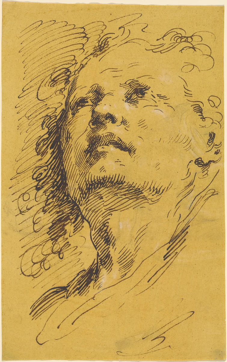 Head of a Man Looking Up by Pietro Antonio Novelli, drawing, 1770-1779