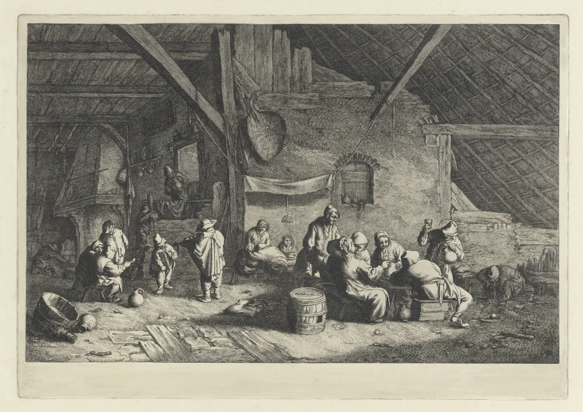 Boerenbruiloft by Jan de Visscher, print, 1643-1692