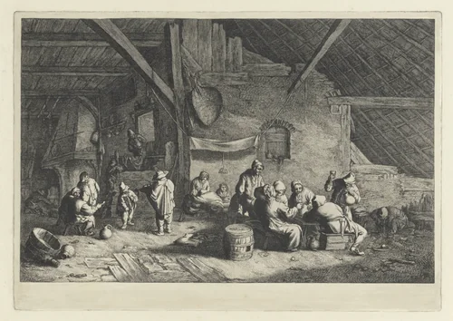 Boerenbruiloft by Jan de Visscher, print, 1643-1692