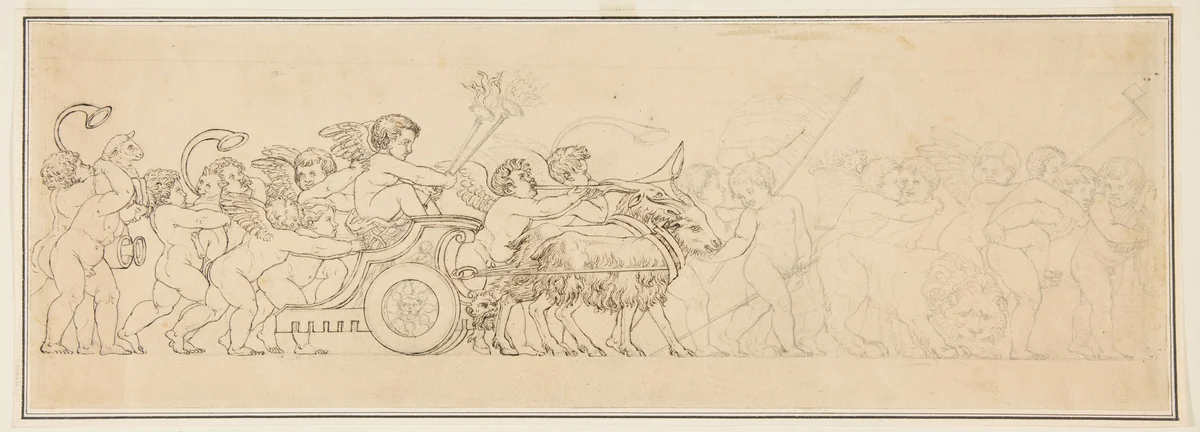 Design for a Frieze with a Procession of Putti by anonymous, drawing, 1800-1900