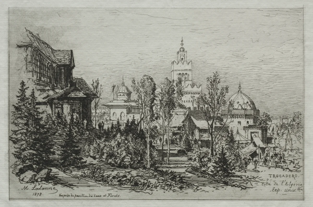 The Algerian Palace at the Trocadero by Maxime Lalanne, print, 1878