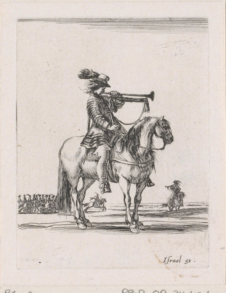 Trompetspeler te paard by Stefano della Bella, print, 1620-1664
