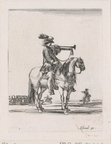 Trompetspeler te paard by Stefano della Bella, print, 1620-1664
