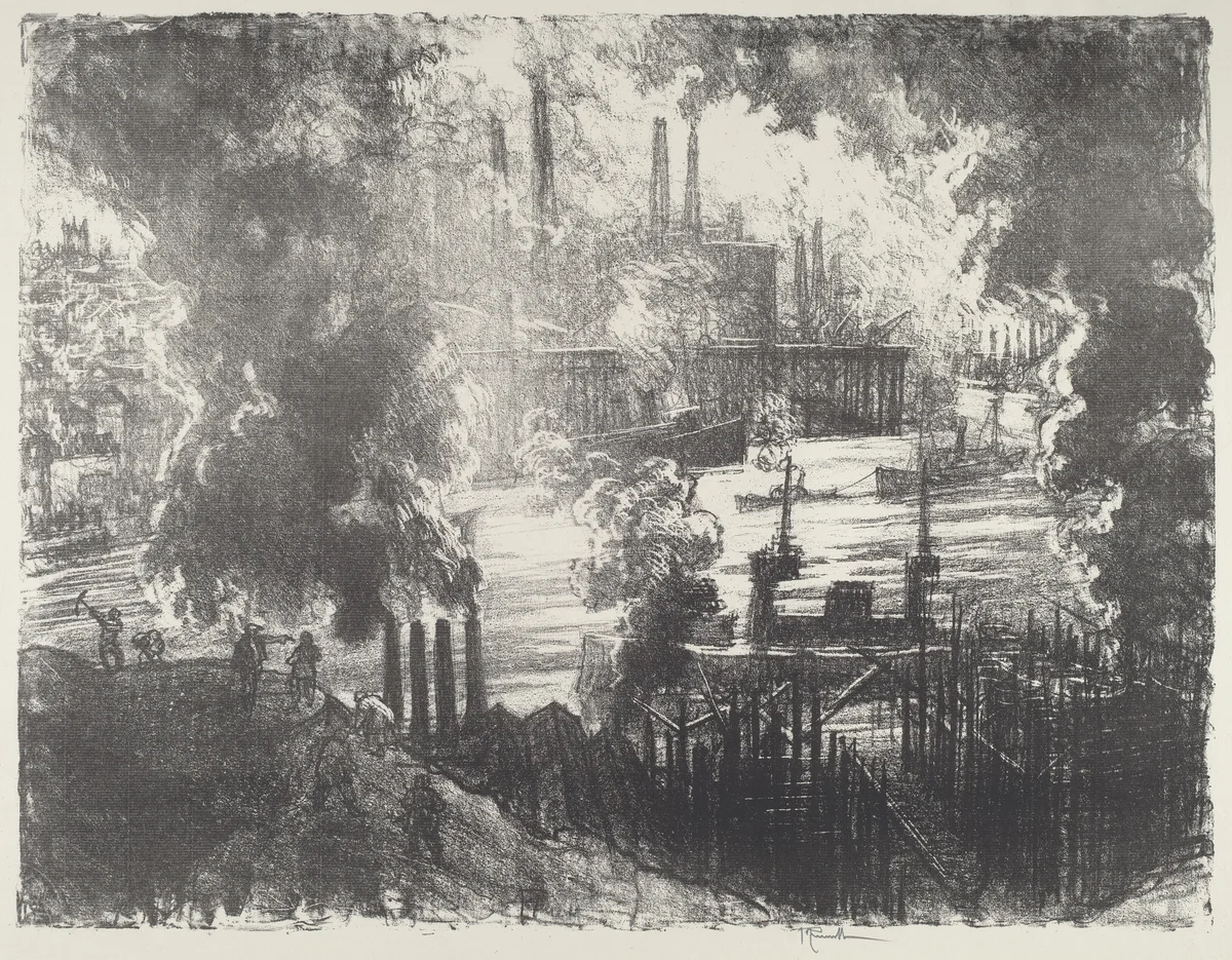 Munitions River by Joseph Pennell, print, 1916