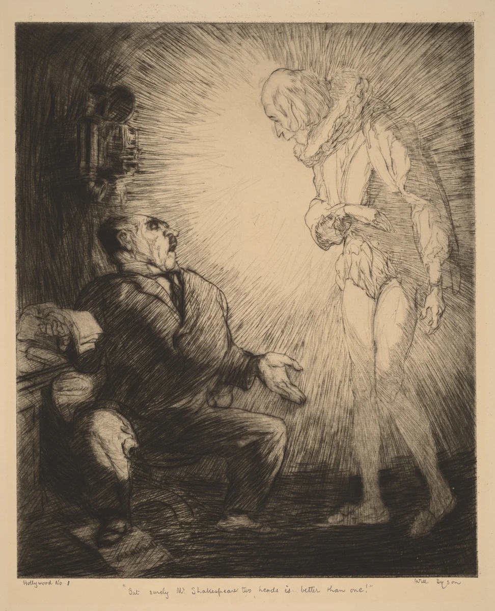 "But surely, Mr. Shakespeare, two heads is better than one" by Will Dyson, print, 1880-1938