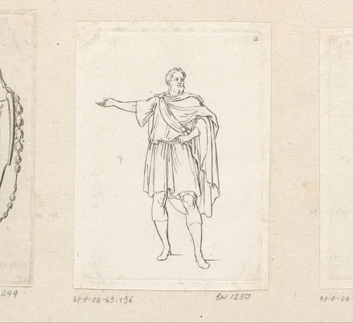 Staande man met uitgestrekte rechterarm by Sébastien Leclerc, print, 1706