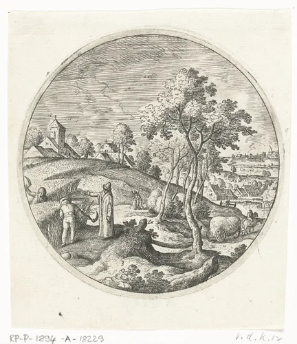 Oogst van het graan by Hans Bol, print, 1574