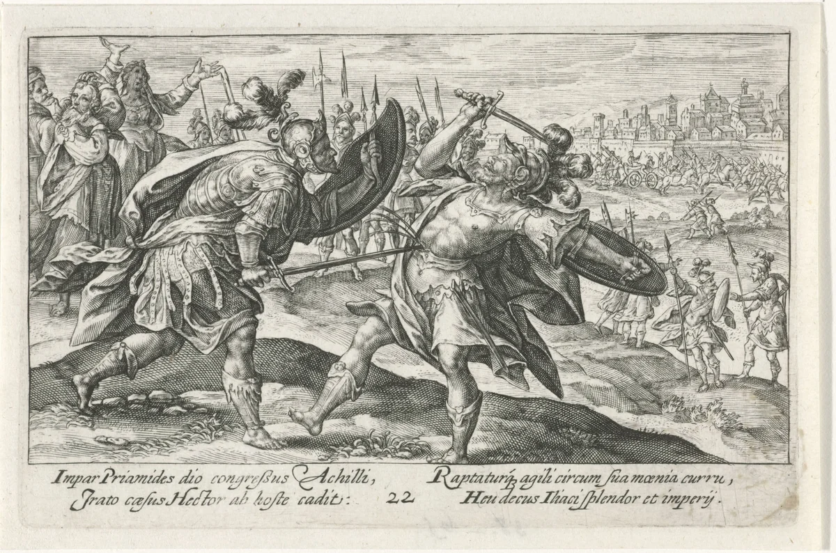 Achilles doodt Hector by Crispijn van de Passe, print, 1613