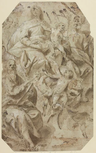 Madonna and Child with Saints by Giovanni Battista Carlone, drawing, 1612-1677