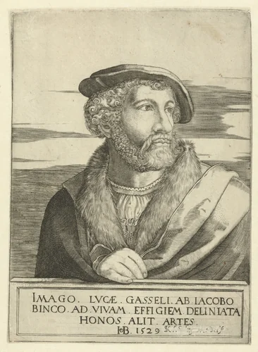 Portret van de schilder Lucas Gassel by anonymous, print, 1645-1676