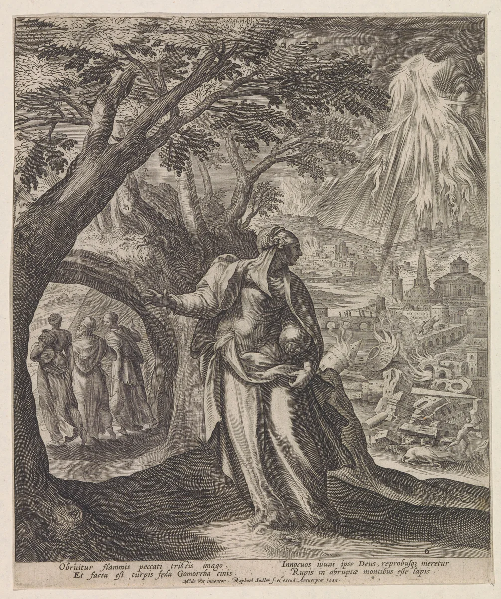 Lots vrouw verandert in een zoutpilaar by Unknown, print, 1583