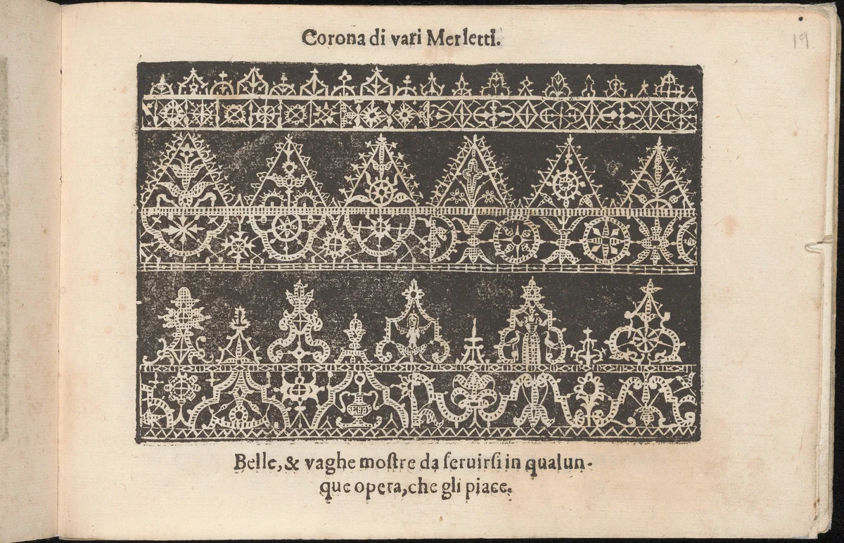 Corona delle Nobile et Virtuose Donne, Libro Terzo, page 19 (recto) by Cesare Vecellio, book, 1620