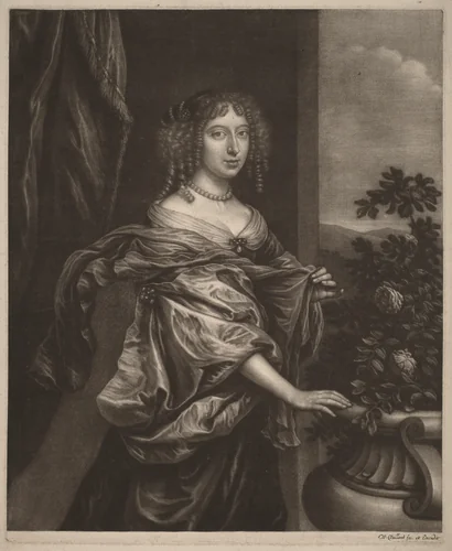 Portrait of a Lady beside a Rose Bush by Wallerant Vaillant, print, 1655