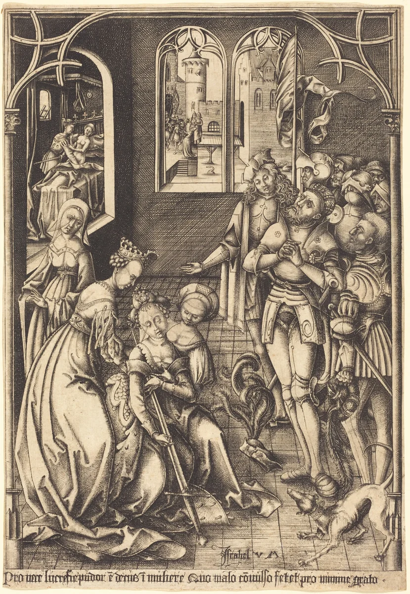 The Death of Lucretia by Israhel van Meckenem, print, 1500-1503