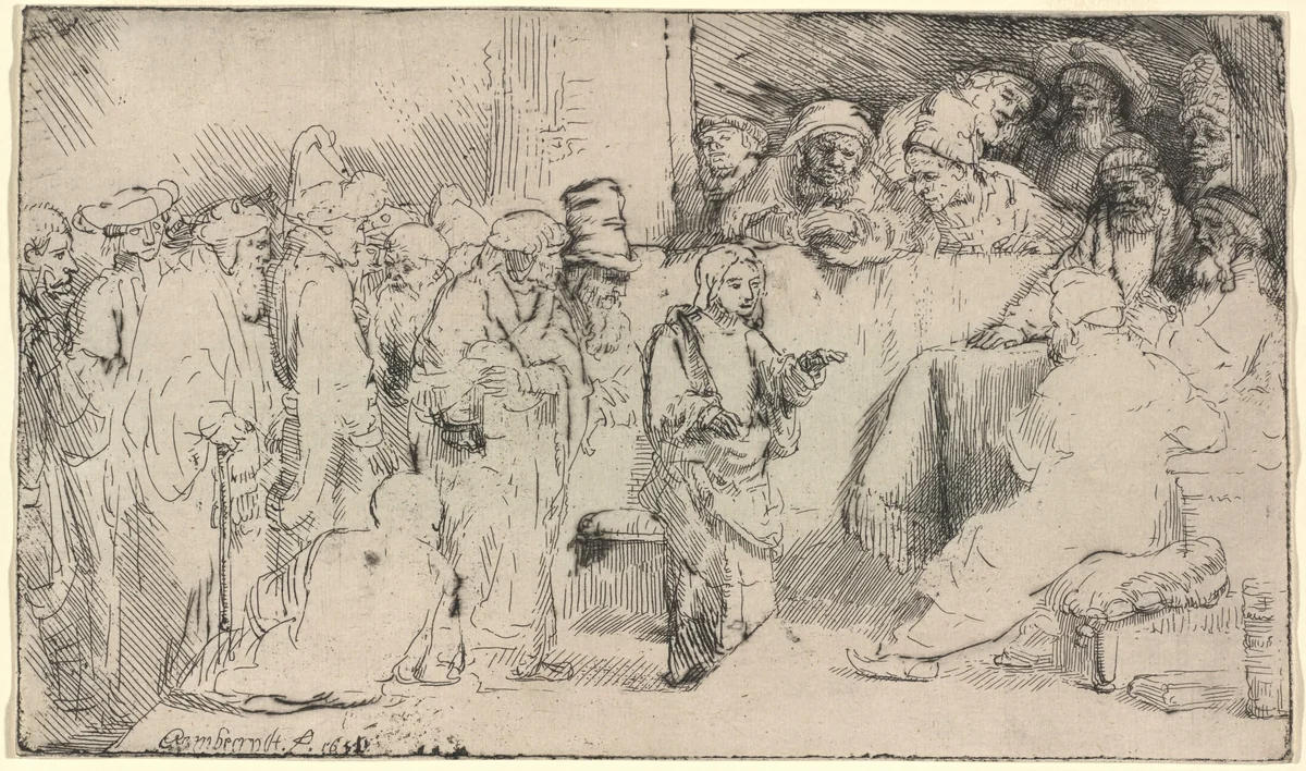 Christ Disputing with the Doctors: a Sketch by Rembrandt van Rijn, print, 1652