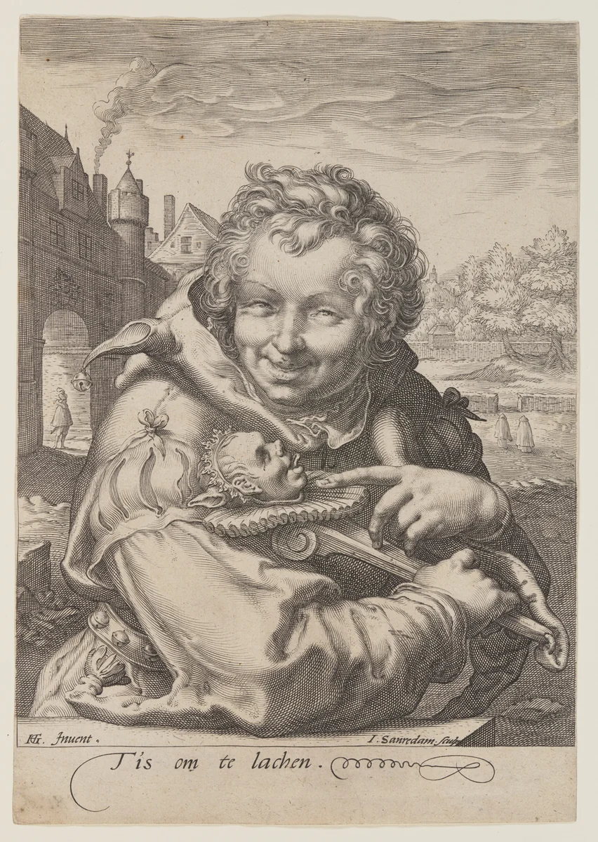 Fool Holding a Staff by Jan Saenredam, print, 1595