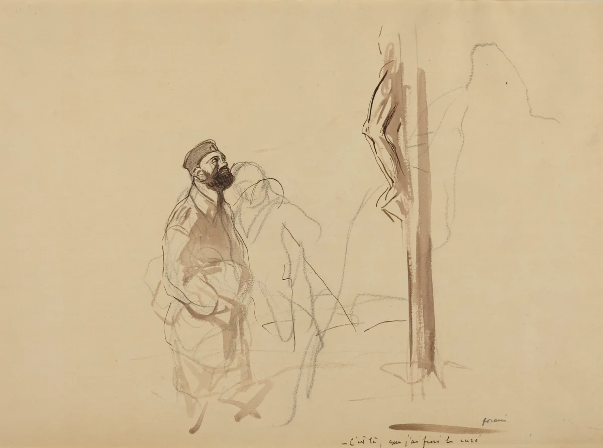 C'est la, que j'ai fini le cure by Jean-Louis Forain, drawing, 1914-1919