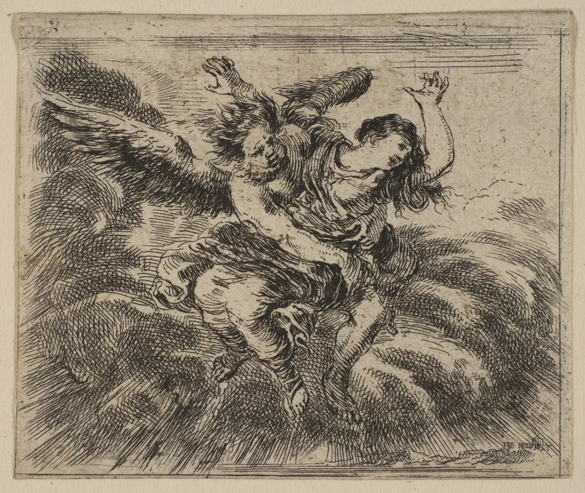 Boreas and Oreithyia, from 'Game of Mythology' (Jeu de la Mythologie) by Stefano della Bella, print, 1644
