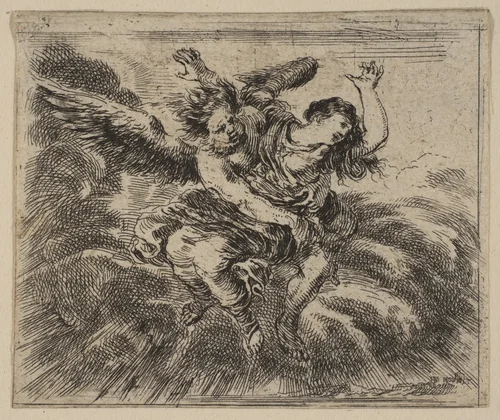 Boreas and Oreithyia, from 'Game of Mythology' (Jeu de la Mythologie) by Stefano della Bella, print, 1644