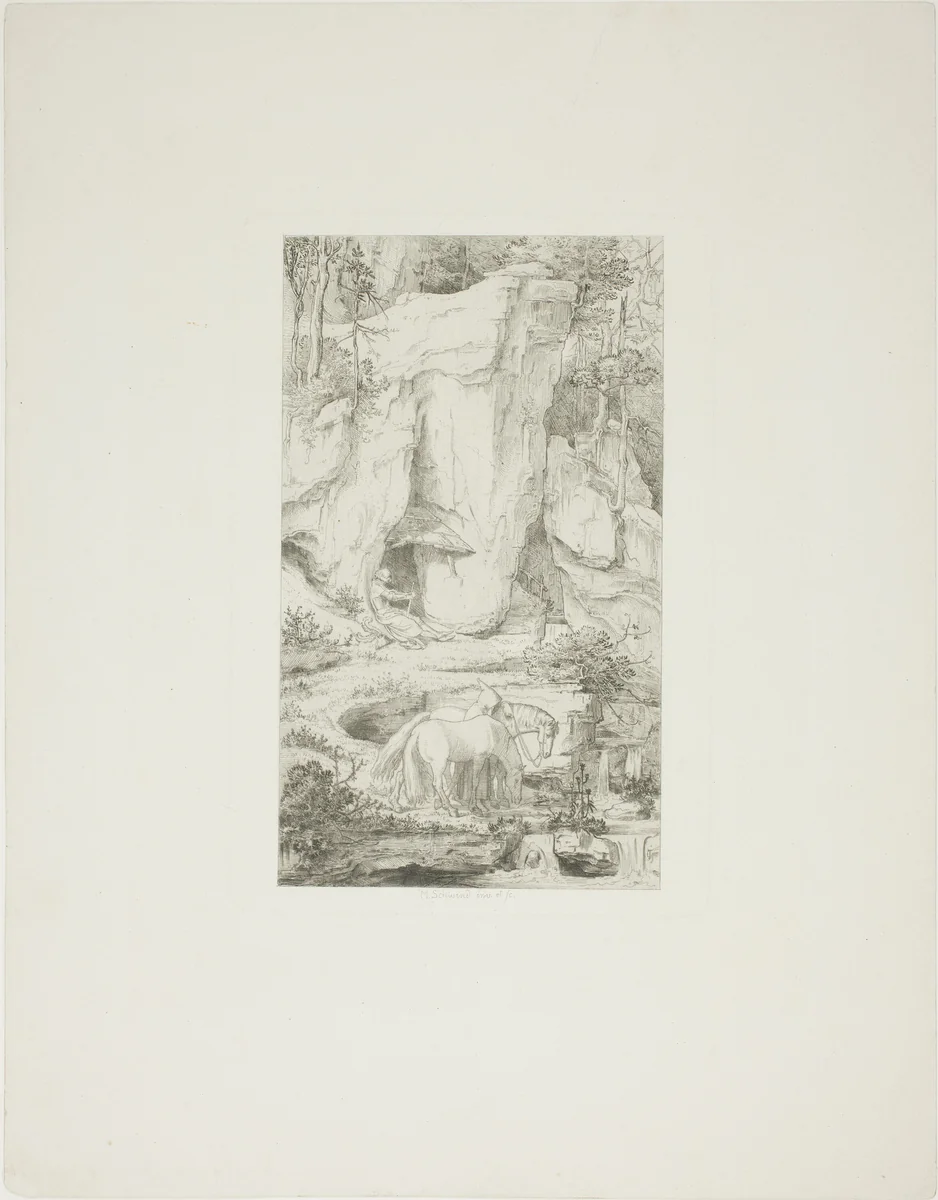 A Hermit Leading his Horse to Water by Moritz von Schwind, print, 1840